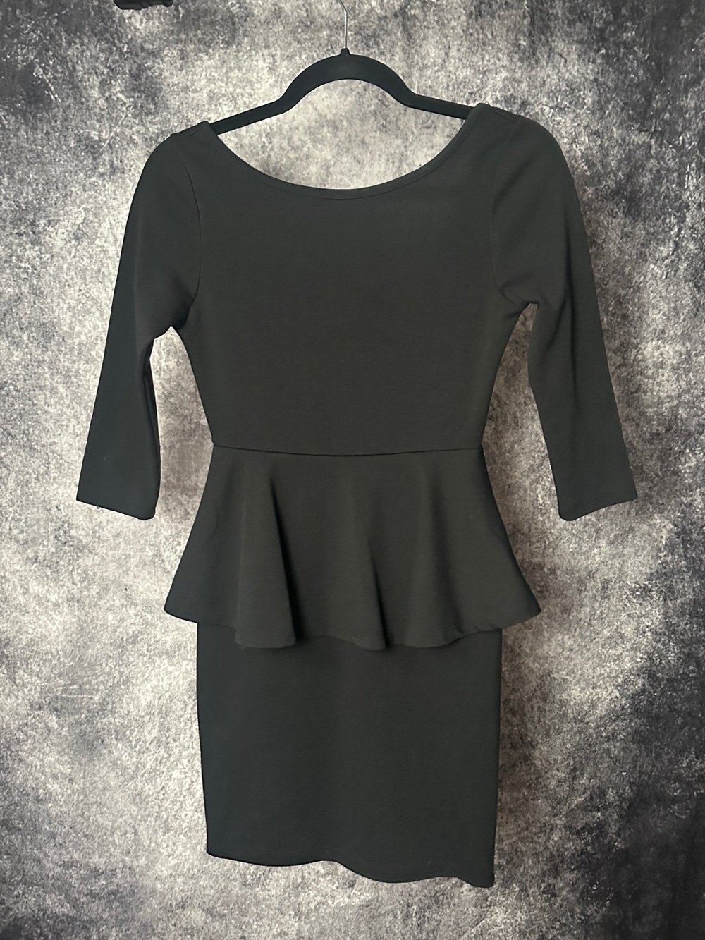 Charlotte Russe Black Peplum Sheath Dress with Three-Quarter Sleeves